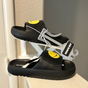 Joe Boxer Black Slides with Yellow Smiley Accent